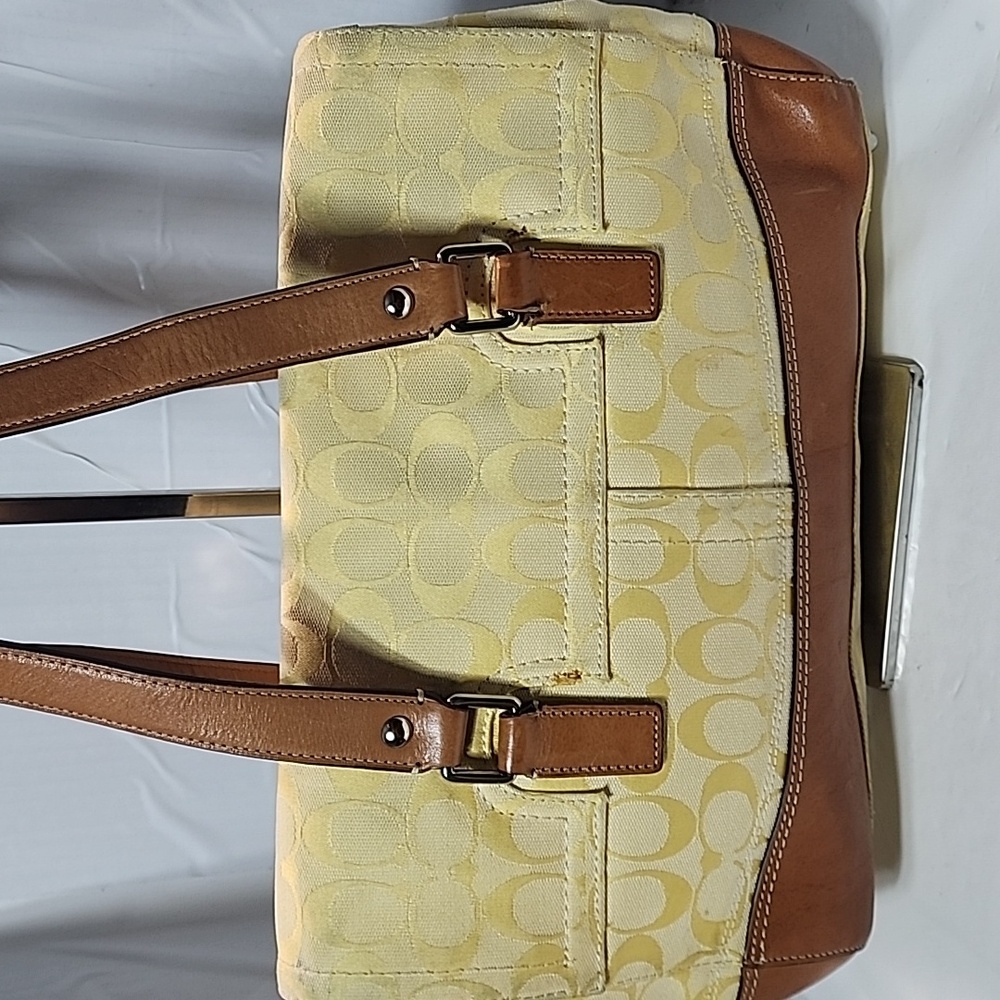 Coach VTG Hampton Signature satchel bag, yellow color - Picture 2 of 16